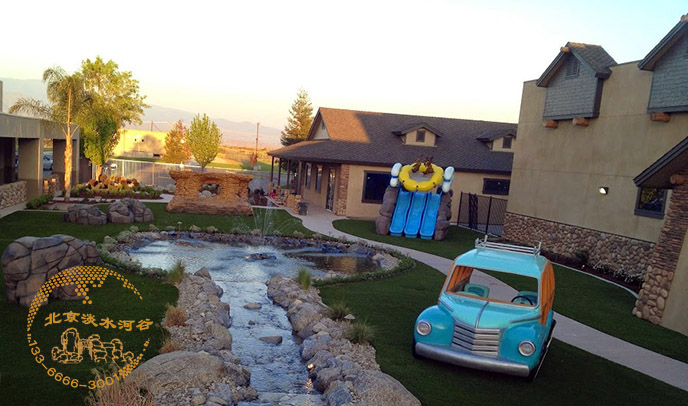 水泥直塑仿真假山裝飾兒童樂園滑梯－美觀實用相結合