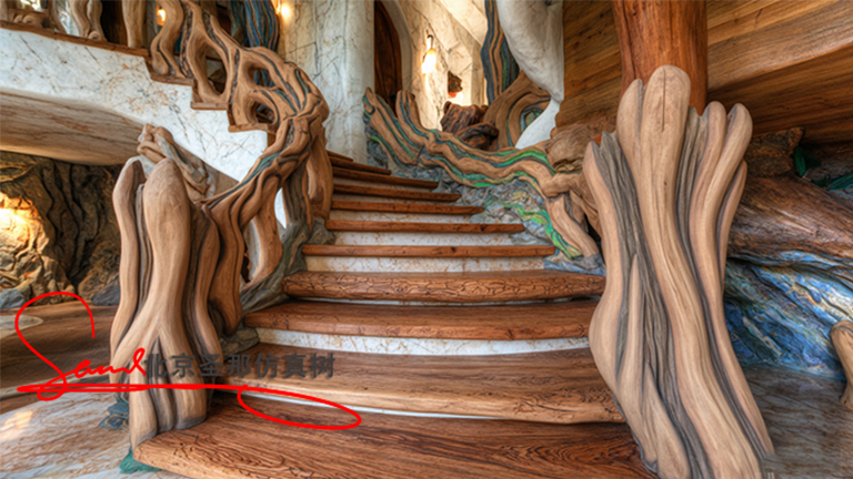 河南防撞別墅水泥仿木樓梯制作 大人小孩安全感滿滿