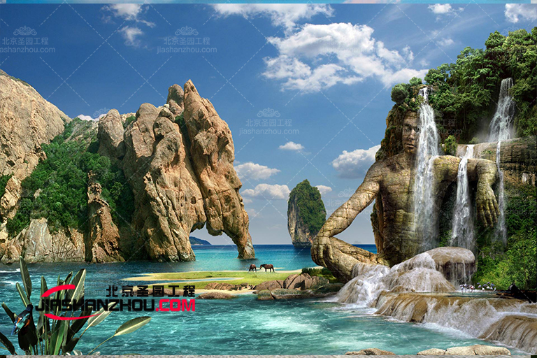 天津環(huán)保安全型水泥假山實現人與自然的和諧共鳴