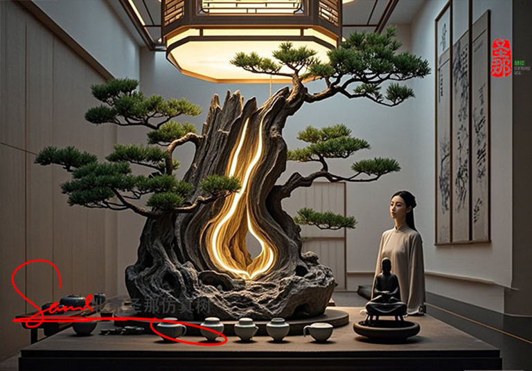 南京經過仿真樹布局裝飾的家具空間透著致以及優雅