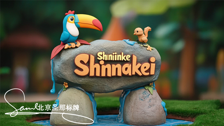 湖南仿佛童話中走出來的水泥仿木標識牌可以直接拍電影了